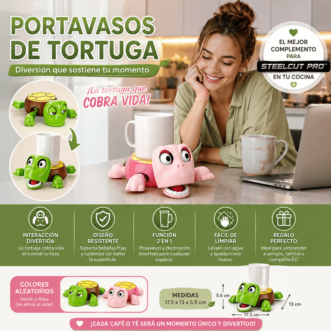 🥛 Portavasos de Tortuga Para Mesa