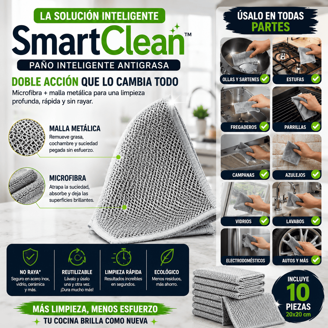 🧽 SmartClean™ Limpia sin esfuerzo ni desgaste