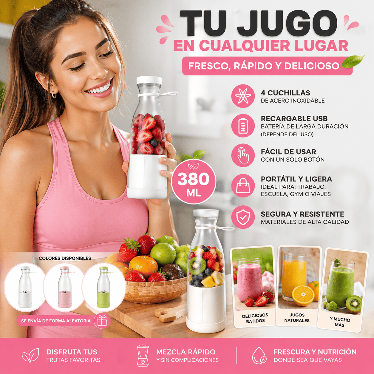 Licuadora Portatil 380 ml Recargable