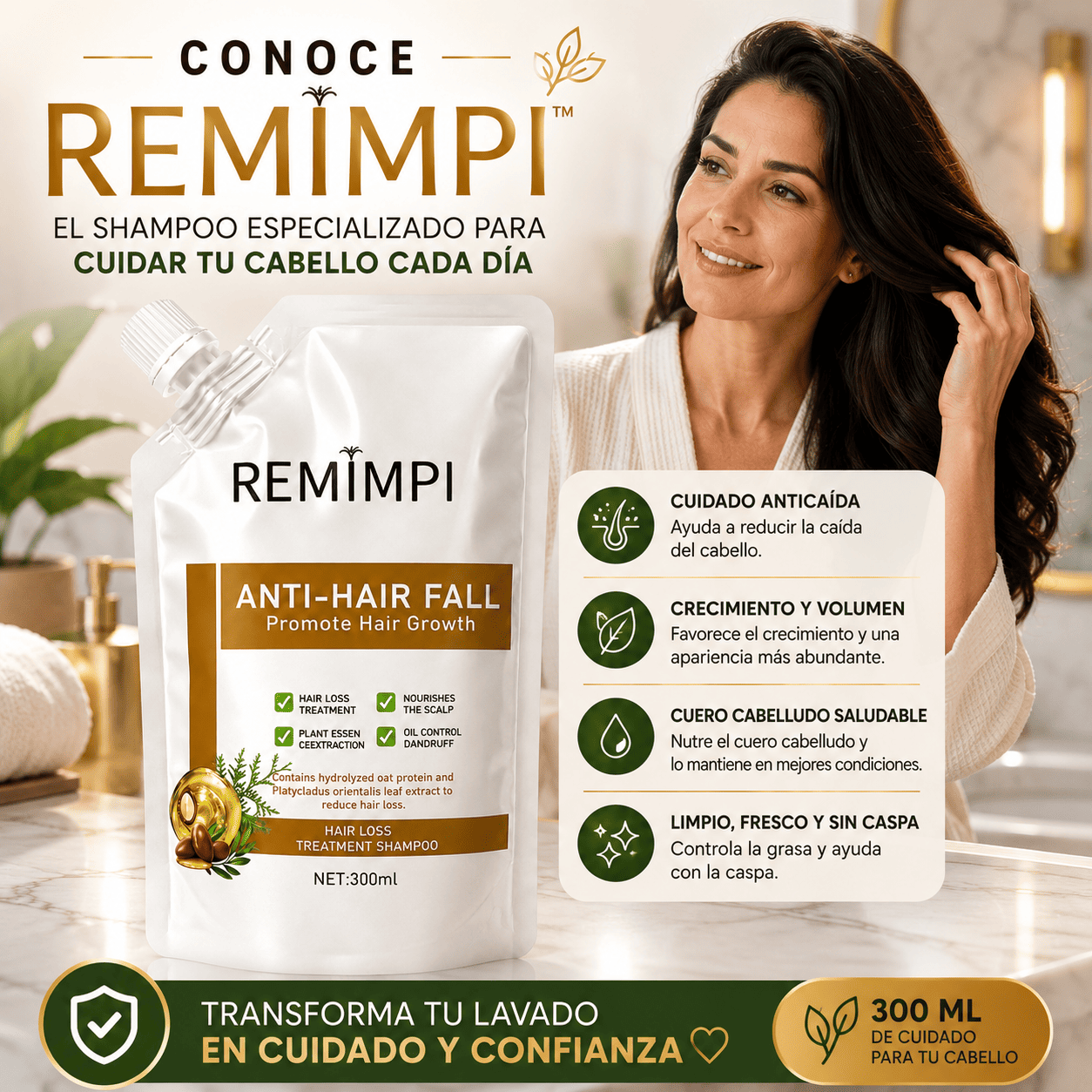🌿 REMIMPI™ Menos Caída, Cabello Más Fuerte