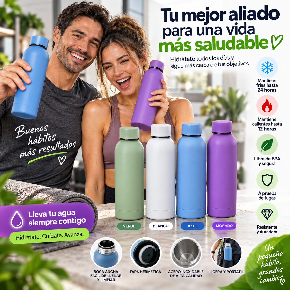 💧Botella térmica 🚗🏋️Tu objetivo empieza con pequeños hábitos💧