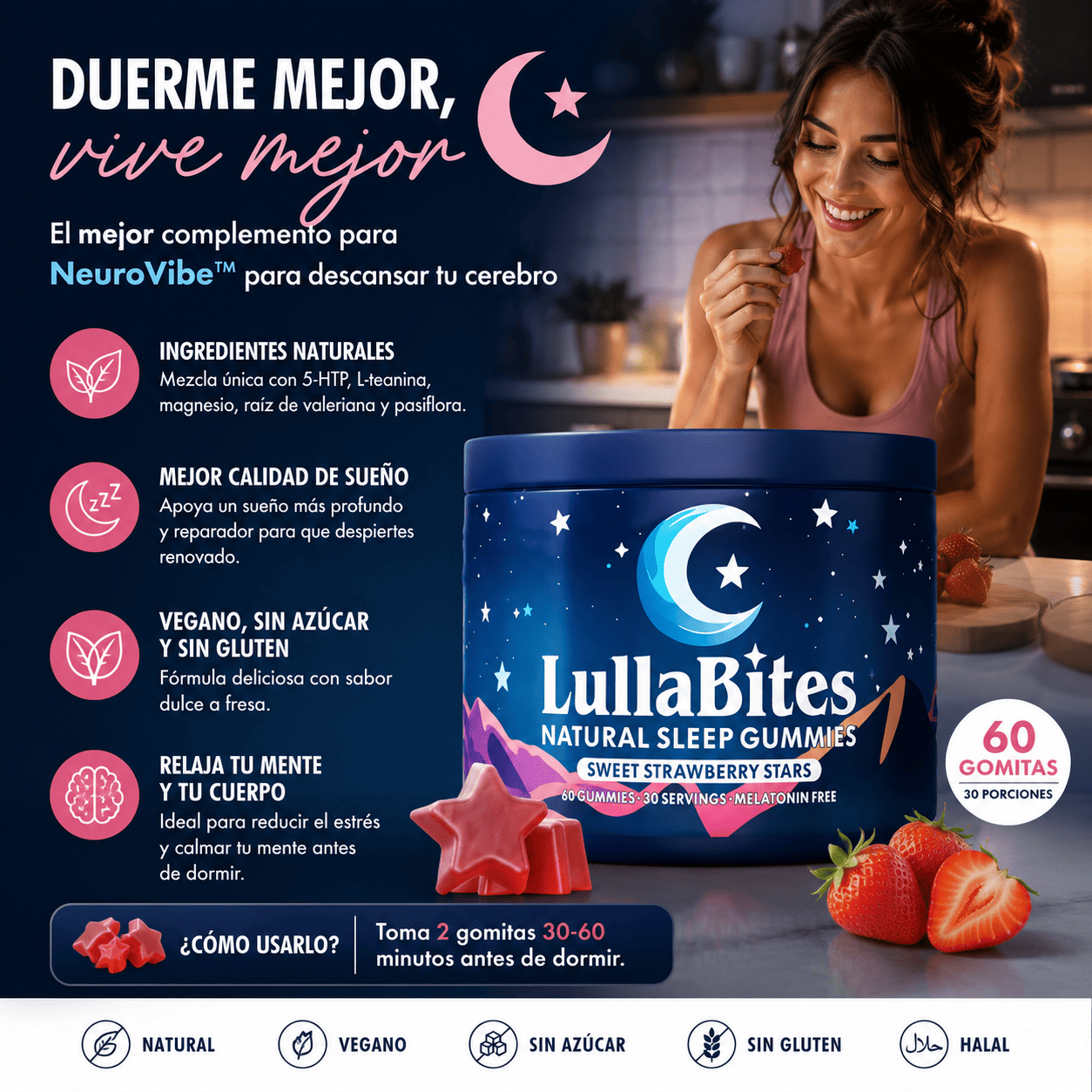 🌙 LullaBites™ Gomas Naturales para Dormir 60 CP