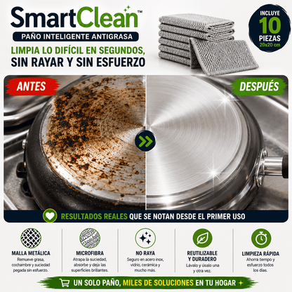 🧽 SmartClean™ Limpia sin esfuerzo ni desgaste