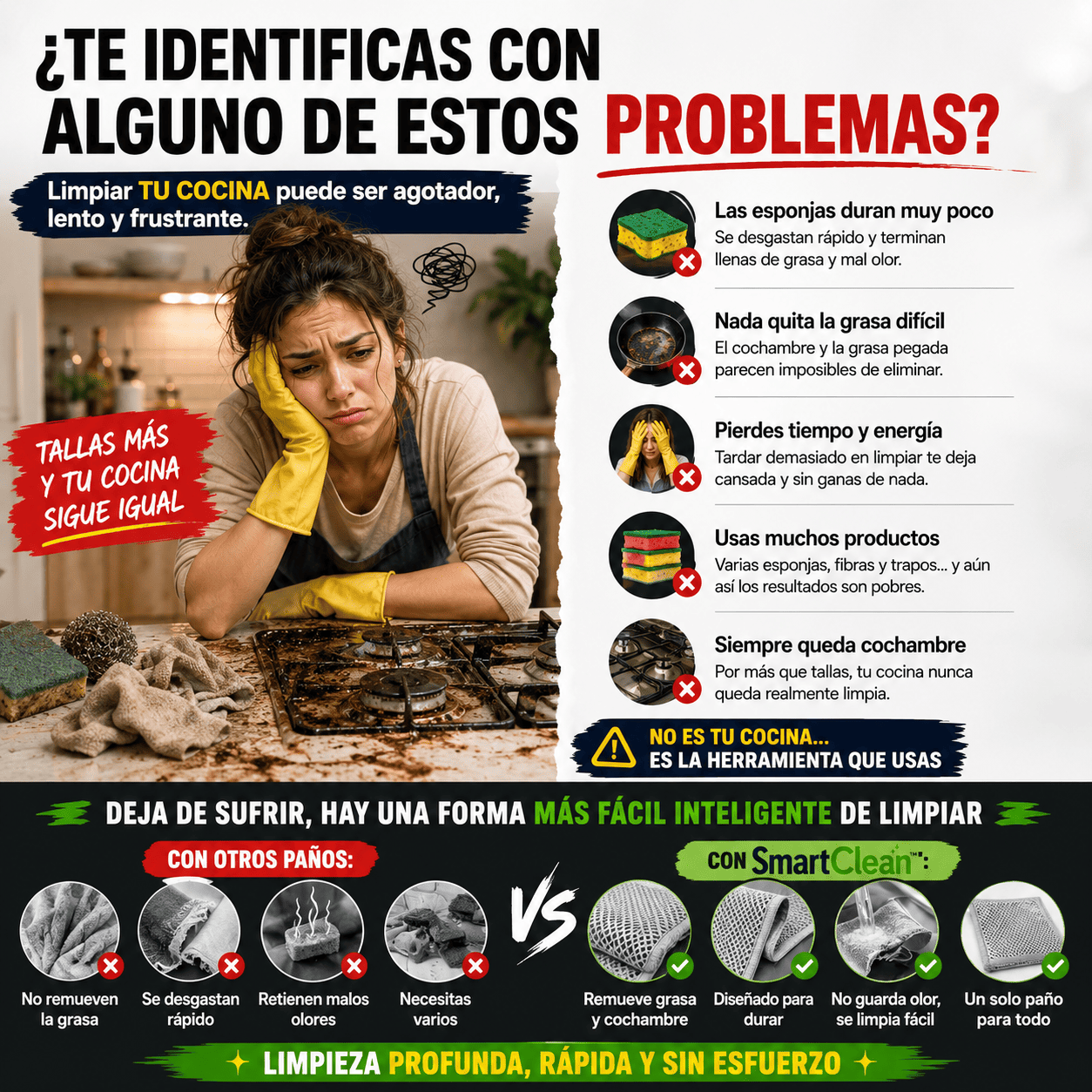🧽 SmartClean™ Limpia sin esfuerzo ni desgaste