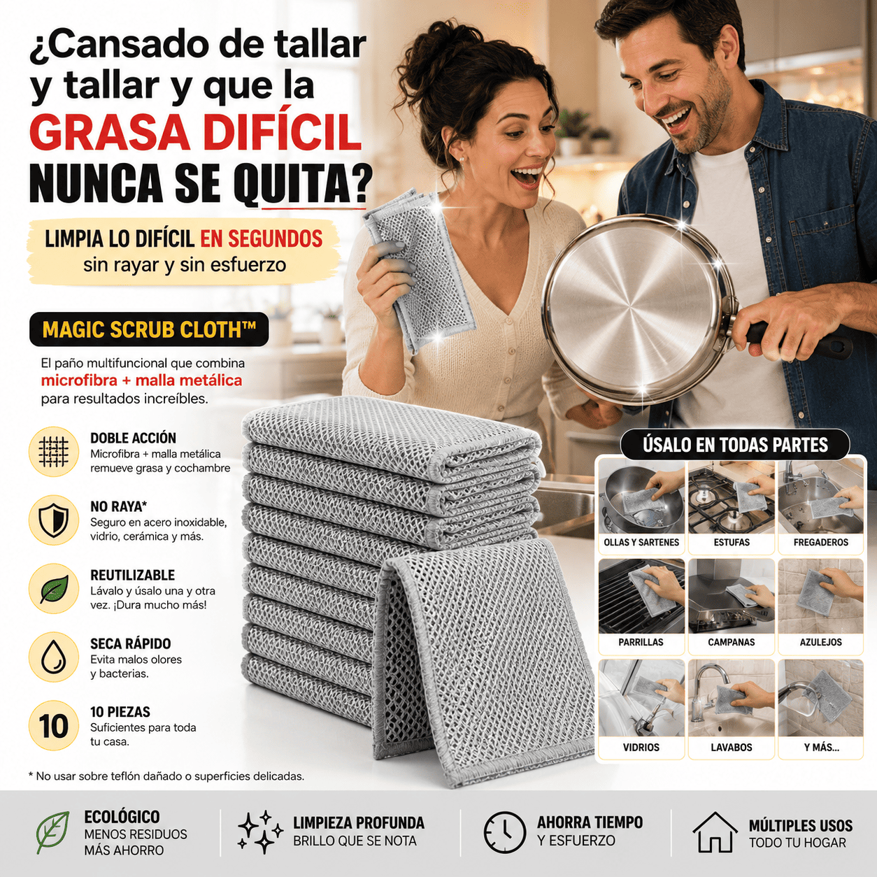 🧽 SmartClean™ Limpia sin esfuerzo ni desgaste