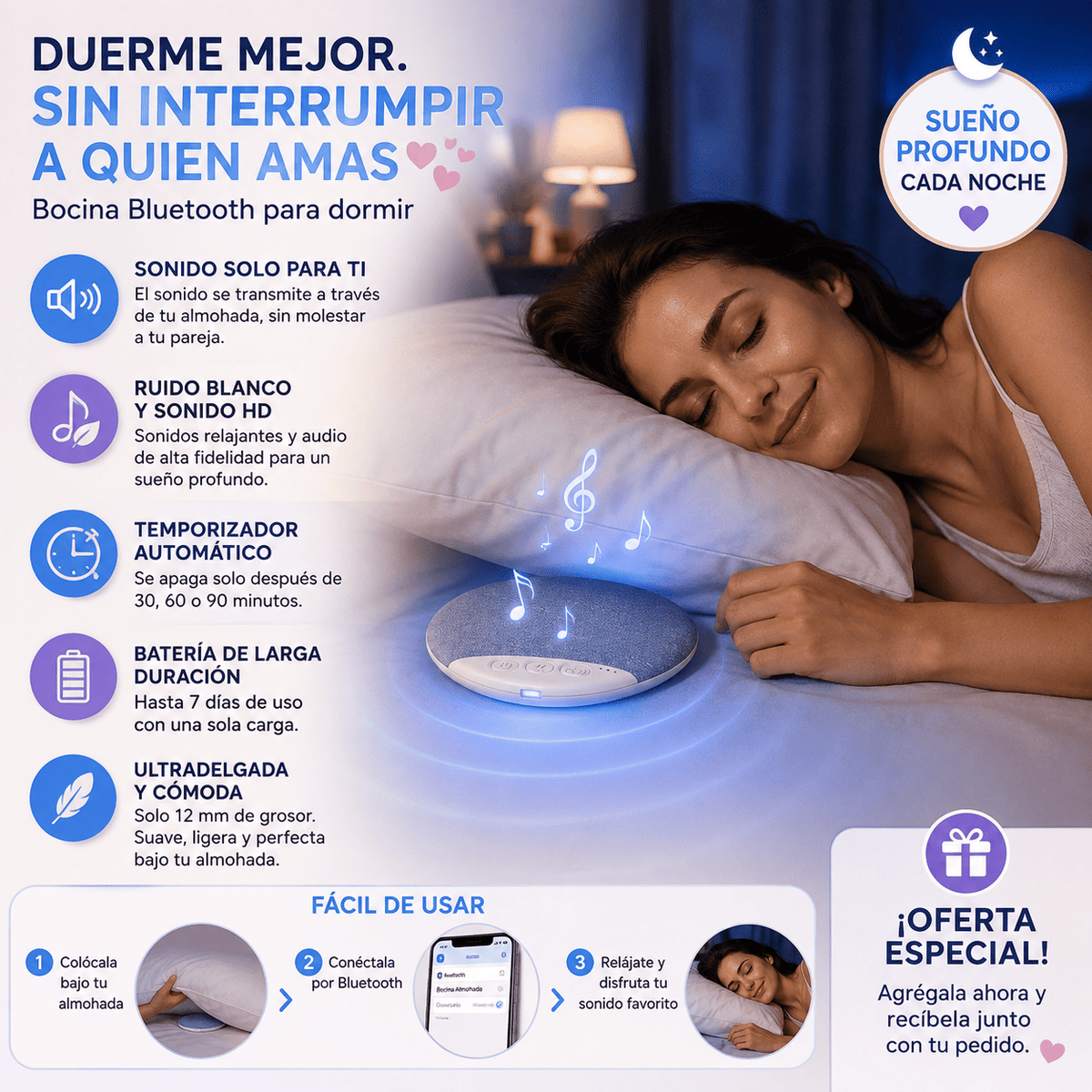 🌙✨ LunaSound™ Bocina: escucha y duerme sin despertar a nadie.