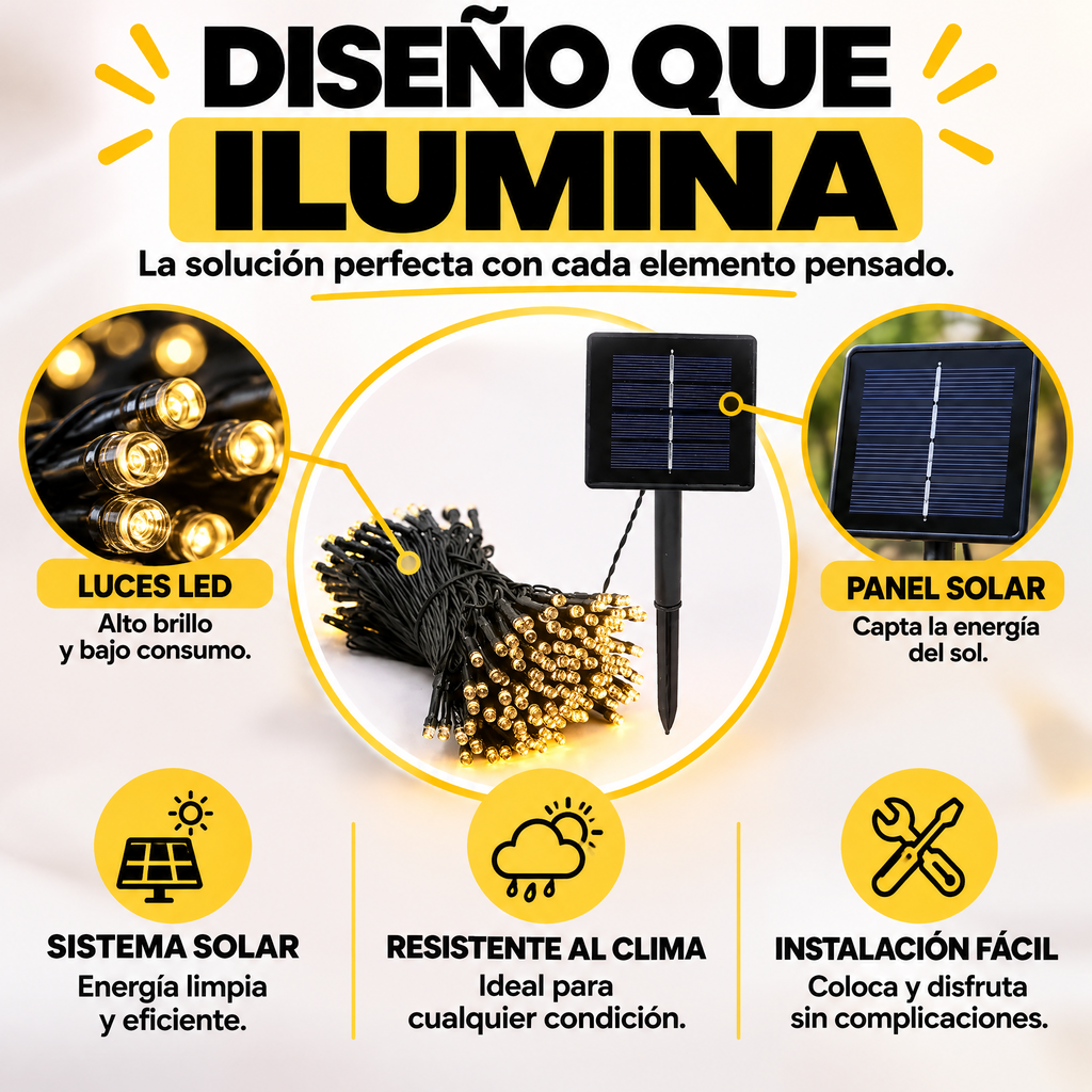 EcoBrillo® Cadena de Luces Solares 11m