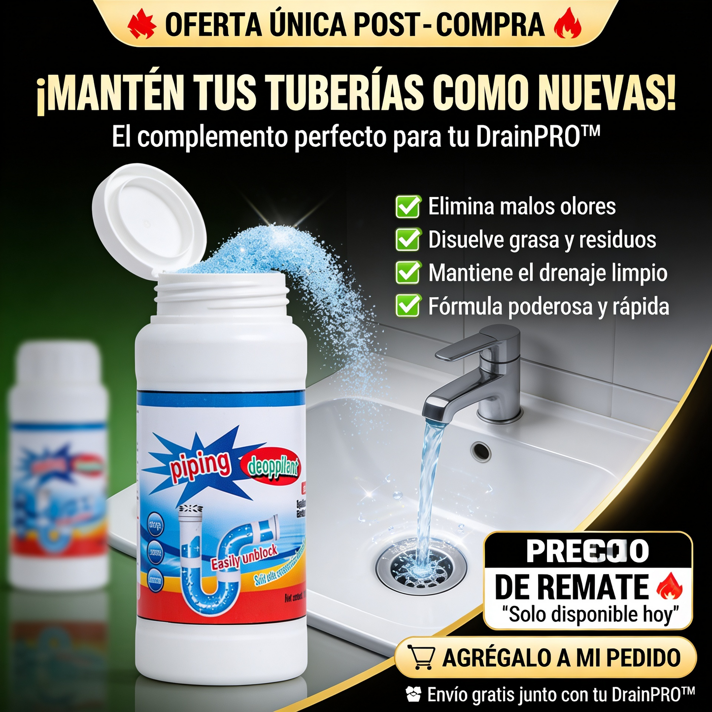💦 Polvo Limpia Tuberia Drenaje